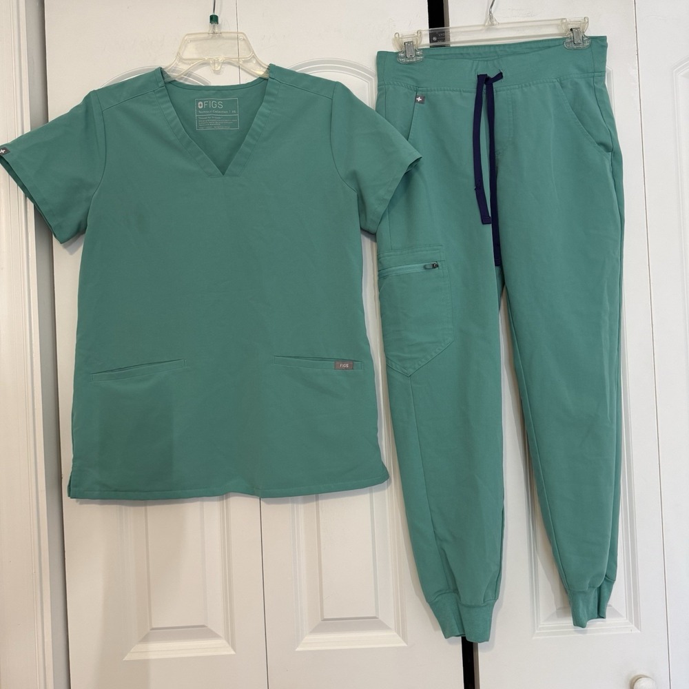 FIGS Technical Women's XS -Top XSP- Pants Solid Scrub Top & Jogger SET Turquoise